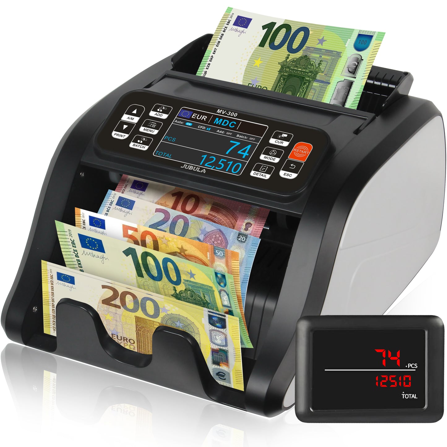 Jubula MV-300 Money Counting Machine That Value Counts Mixed banknotes | EUR USD GBP | Cash Counting Machine with 8-Point Counterfeit Money Detector | Money Counter Machine