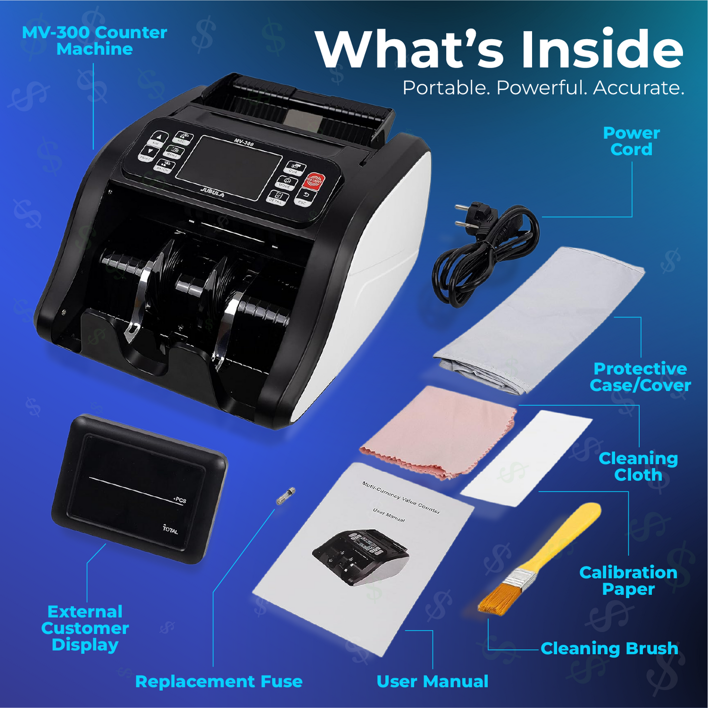 Jubula MV-300 Money Counting Machine That Value Counts Mixed banknotes | EUR USD GBP | Cash Counting Machine with 8-Point Counterfeit Money Detector | Money Counter Machine