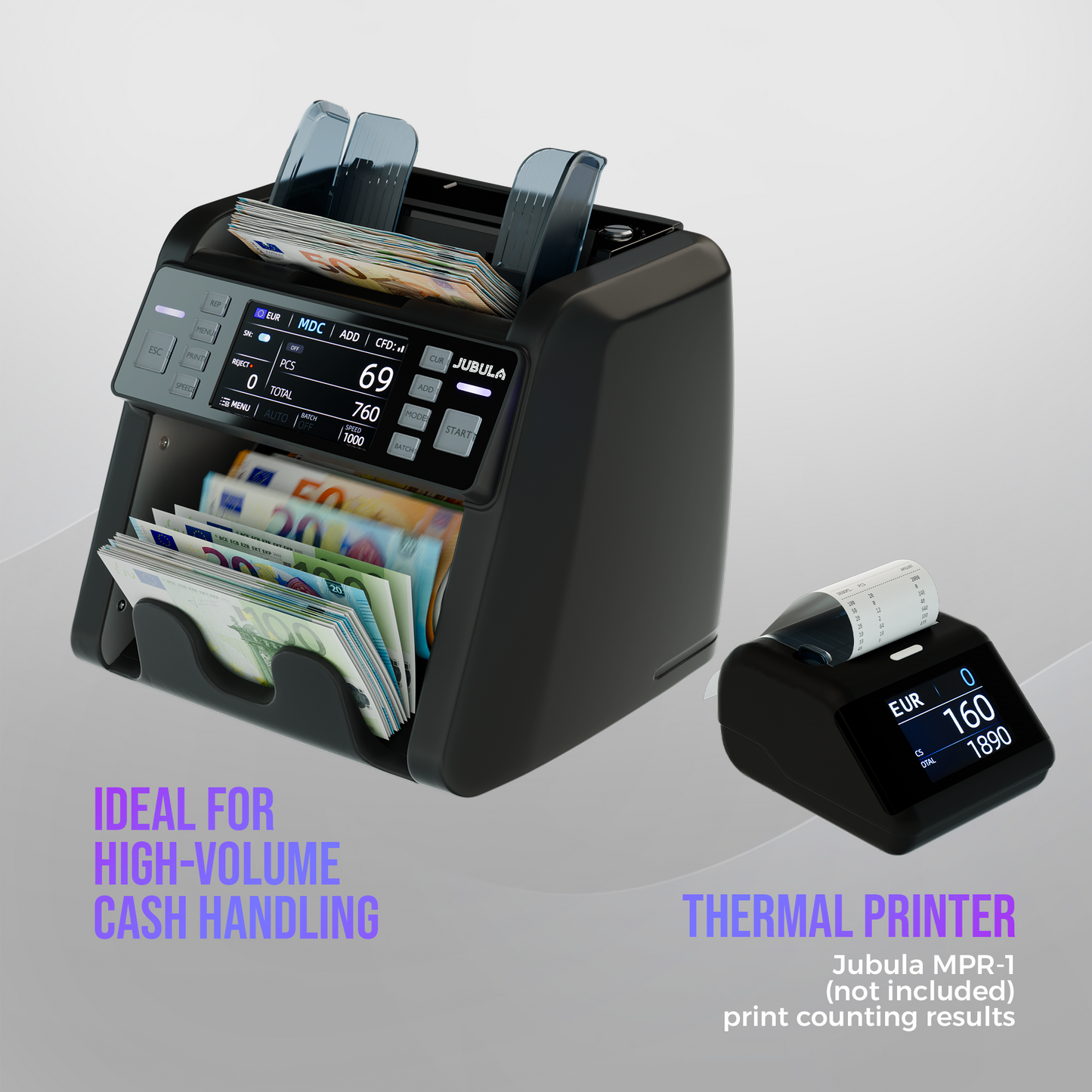 Jubula MV-550 Money Counter That Value Counts Mixed banknotes | Cash Counting Machine with 11-Point Counterfeit Money Detector | Money Counter Machine | EUR USD GBP etc