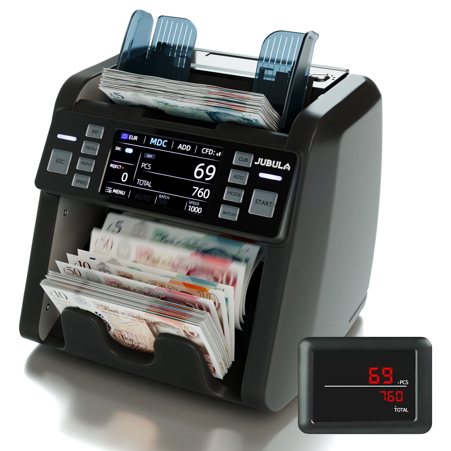 Jubula MV-550 Money Counter That Value Counts Mixed banknotes | Cash Counting Machine with 11-Point Counterfeit Money Detector | Money Counter Machine | EUR USD GBP etc