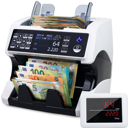 Jubula MV-500 Geldzählmaschine für gemischte Geldscheine & Falschgelddetektor | Sicher | Exakt | EUR USD GBP SEK CHF usw. | Banknotenzähler | Geldzähler | Banknotenzählmaschine | Geldscheinzähler