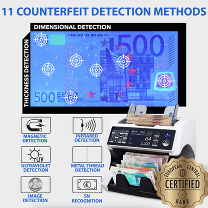 Jubula MV-500 Money Counting Machine That Value Counts Mixed banknotes | Cash Counting Machine with 11-Point Counterfeit Money Detector | Money Counter Machine | EUR USD GBP etc