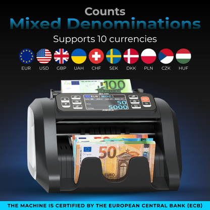 Jubula MV-300 Geldzählmaschine für gemischte Geldscheine mit 8-facher Falschgelderkennung | Sicher | Exakt | EUR USD GBP | Banknotenzähler | Geldzähler | Banknotenzählmaschine