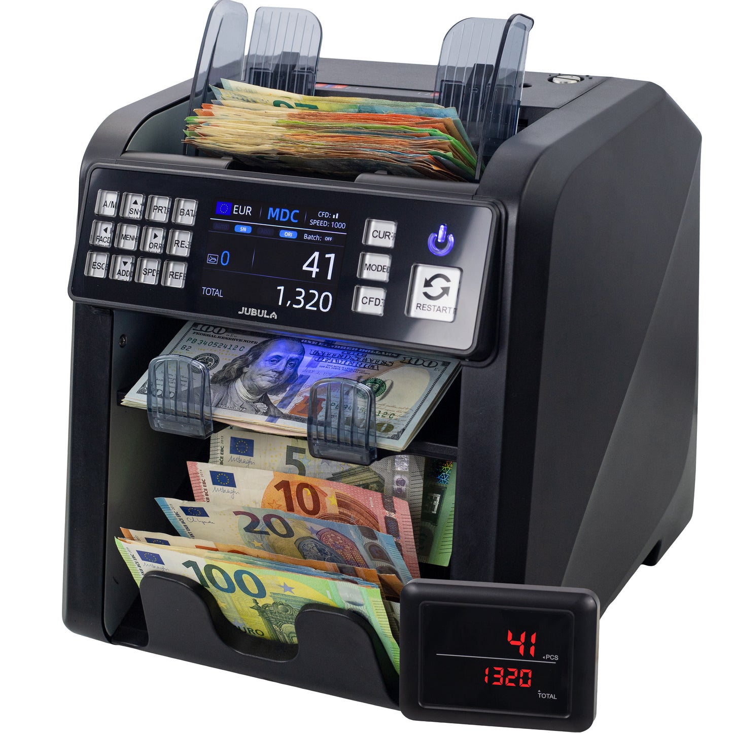 Jubula MV-600 Compteuse et trieuse de billets pour billets non triés avec détection avancée de faux billets en 12 points | EUR USD GBP SEK etc. | Compteur de valeurs pour billets mixtes