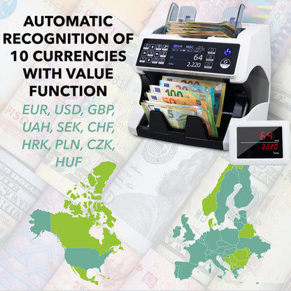 Jubula MV-500 Money Counting Machine That Value Counts Mixed banknotes | Cash Counting Machine with 11-Point Counterfeit Money Detector | Money Counter Machine | EUR USD GBP etc